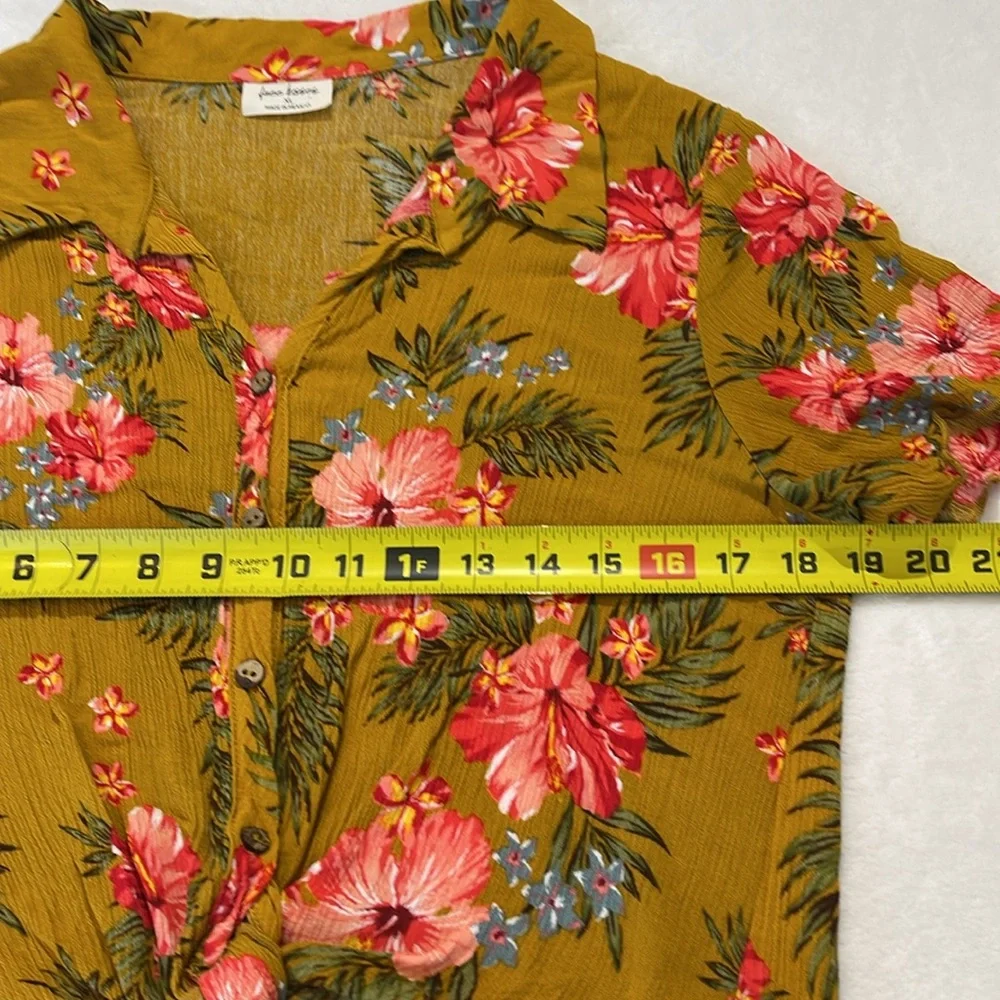 FREE KISSES GIRLS SIZE XL Floral Tie-Front Top in Mustard